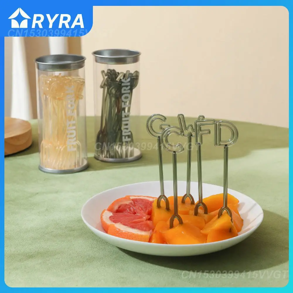 

Портативная вилка для пищевых продуктов, пластиковая прозрачная креативная Десертная Вилка, Женская вилка для торта, украшение для 26 букв, маленькая вилка