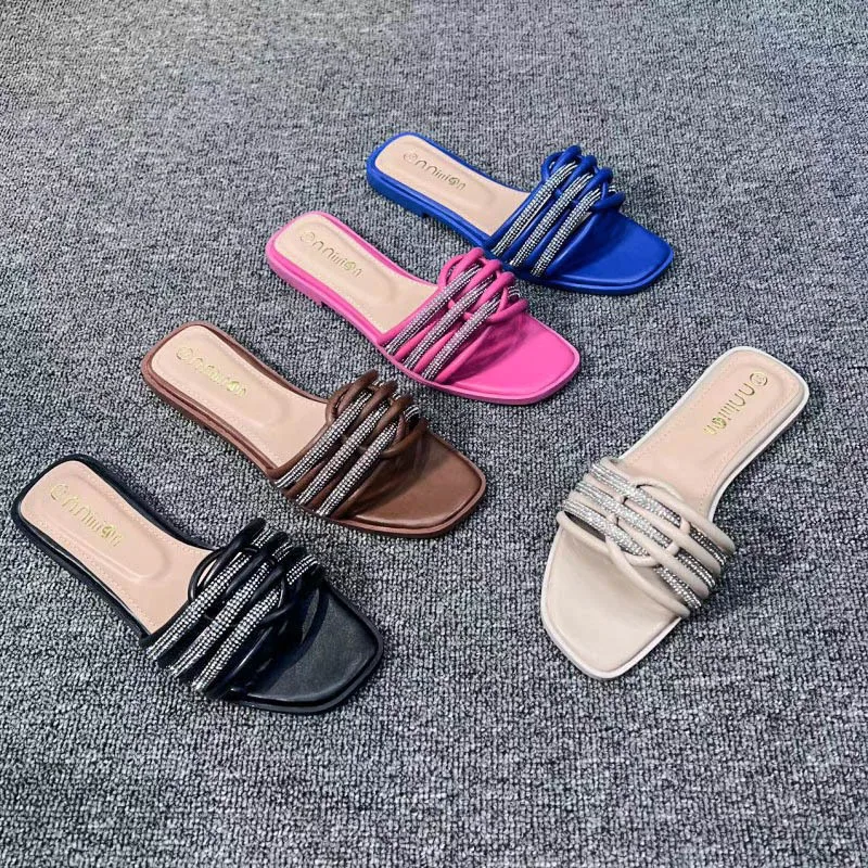 Women Slippers 2023 New Crystal Beach Slippers Fashion Open Toe Flat Casual Flip Flops Slides Summer Outwear Ladies Slipper