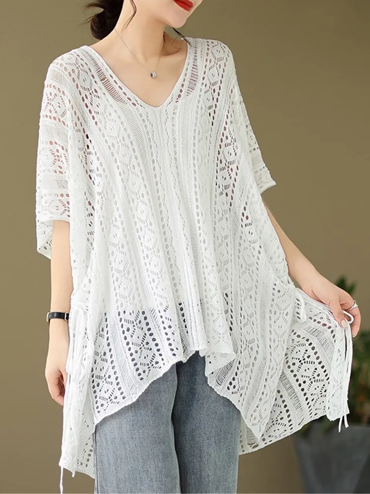 

Short Sleeve Oversized Knitted Vintage Casual Loose Summer Tee T Shirt Women T-shirt Woman Tshirt 2023 Tops Streetwear Clothing