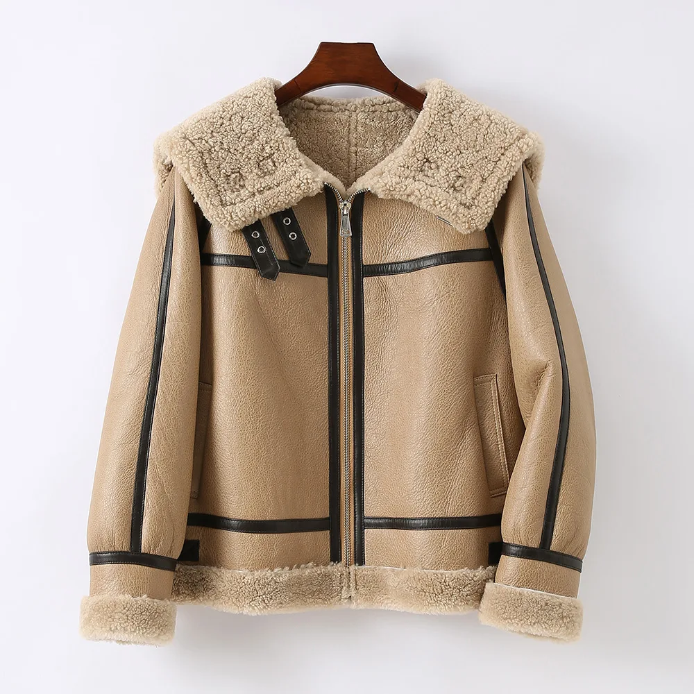 Lady Leather Jackets Shearing Lamb Fur Coats Genuine Sheepskin Biker Overcoats 2022 New Winter Warm Fashion Streetwear  MH3643L