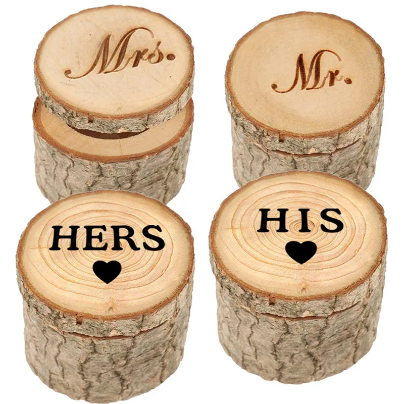2pcs/set Mr Mrs Rustic Wedding Ring Box Wooden Ring Bearer Box Ring Holder Vintage Country Travel Wedding Decoration Gifts