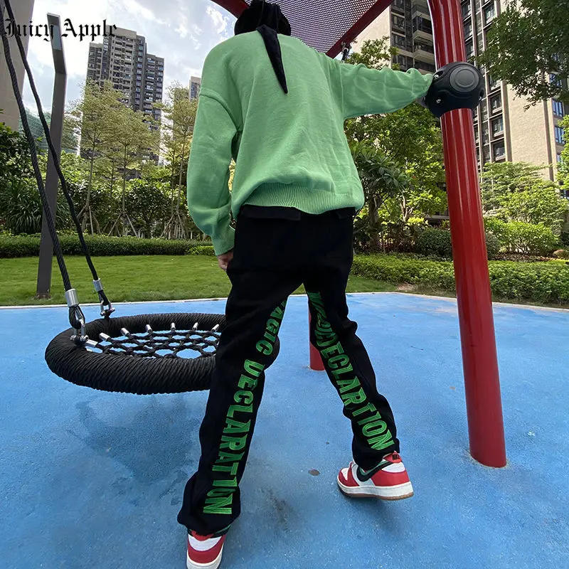 Juicy Apple Men Baggy Jeans Autumn New Style Korean Trend Embroidery Loose Straight Wide Leg Long Pants For And Women |