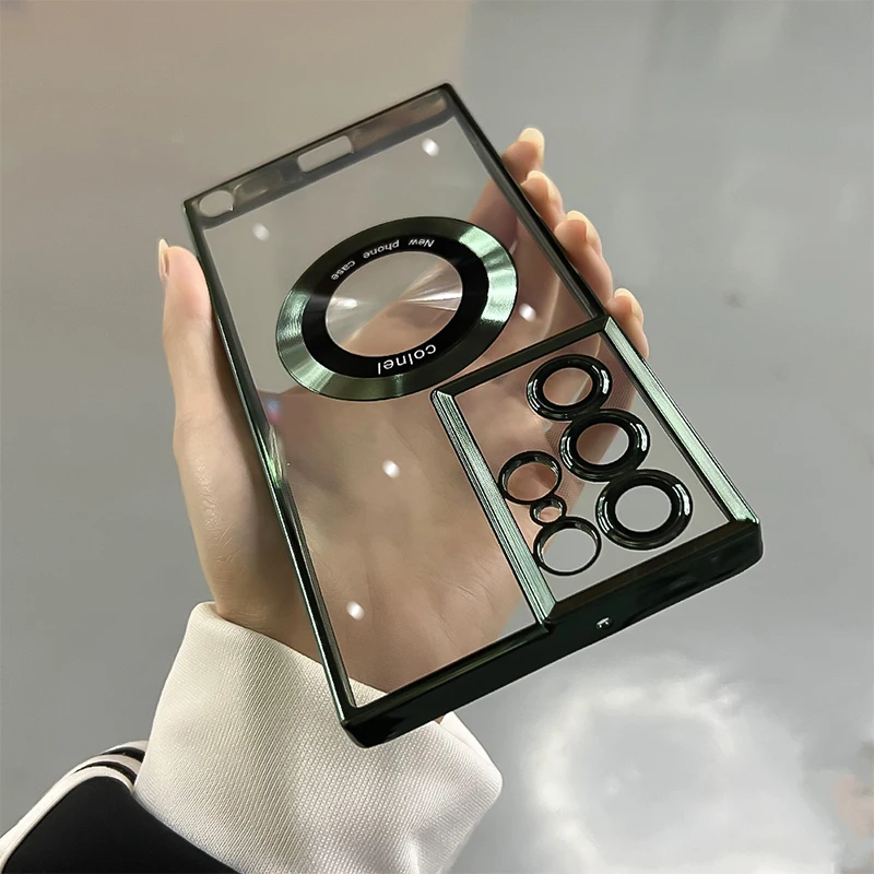 Luxury Clear Silicone Magnetic Wireless Charging Case For Samsung Galaxy S23 S22 Ultra Plus Cases For Magsafe Shockproof Cover