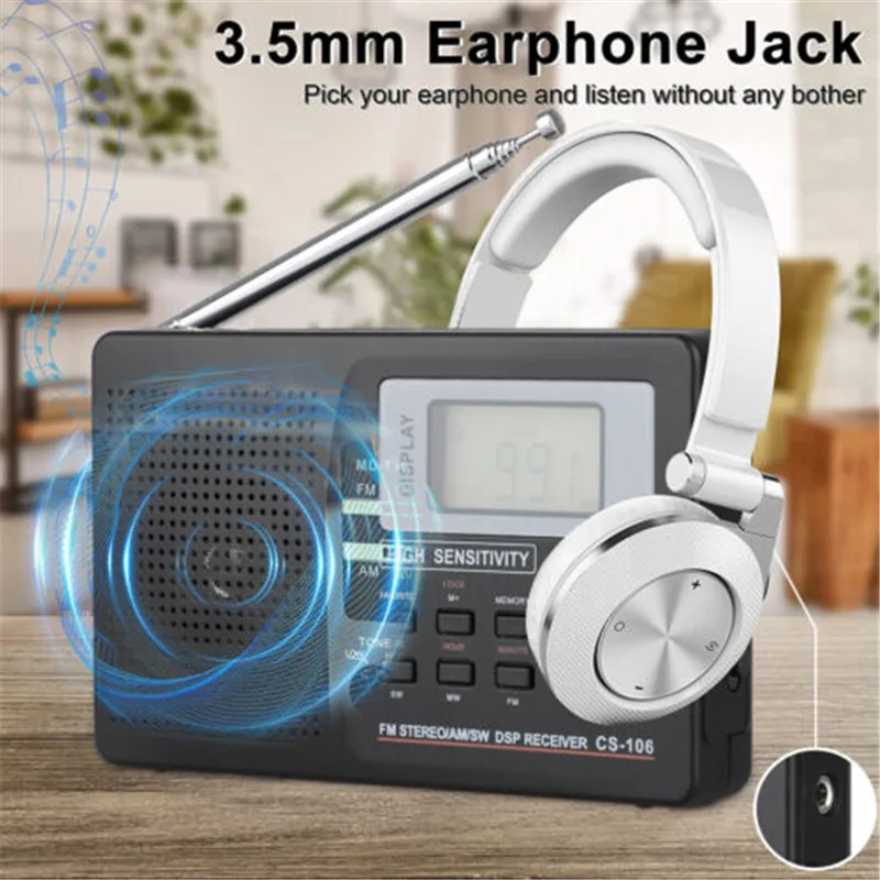 Портативное радио, Полнодиапазонный FM/AM/SW/LW/TV-радиоприемник с будильником, полночастотный приемник, прием FM-радио