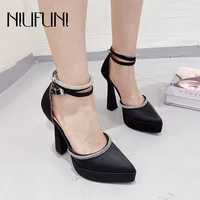 pointed toe satin rhinestone womens sandals summer fashion sexy solid color woman shoes outdoor party shoes ankle buckle silk