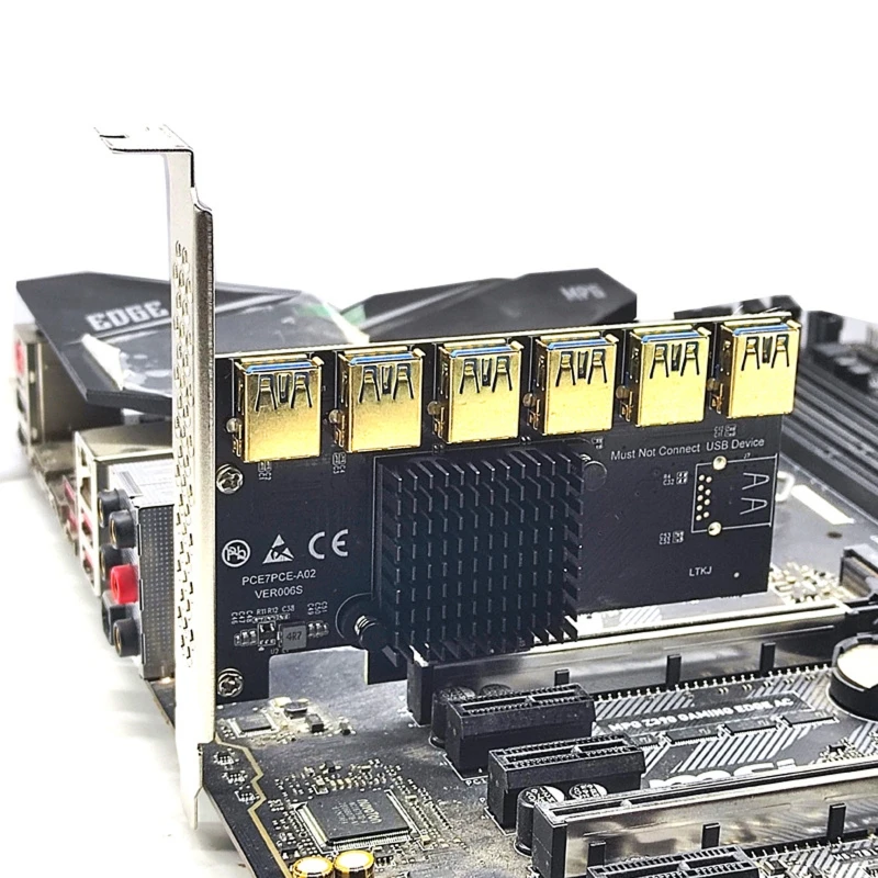 

R2LB PCI Express 1X to 16X Powered Riser Adapter Card PCI-E 1 to External 6 PCI-E 16X Slots Riser Extender Card for Mining