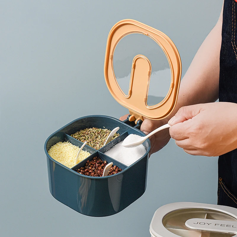 

Condiment box kitchen combination multi grid household condiment pot condiment salt pot storage box free spoon