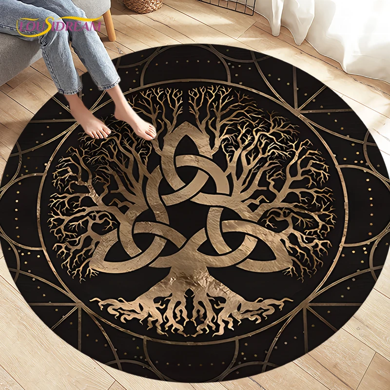 

Viking Valknut Yggdrasil Tree of Life Area Rug Round Carpets Rugs for Living Room Bedroom Foot Pad Decoration,Non-slip Floor Mat