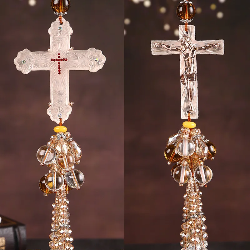 

Crystal Cross Car Pendant Car Interior Decoration Beautiful Tassel Decoration Pendant Car Accessories Interior