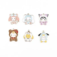 sanrio cartoon animal cute kuromi cinnamoroll oil drip alloy necklace pendant earring pendant holiday gift for friends 10 packs
