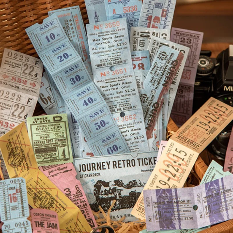 

50Pcs Vintage Washi Paper Stickers Journey Ticket Style Bill Retro Decor Sticker Diy Handmade Labels Scrapbooking Material Craft