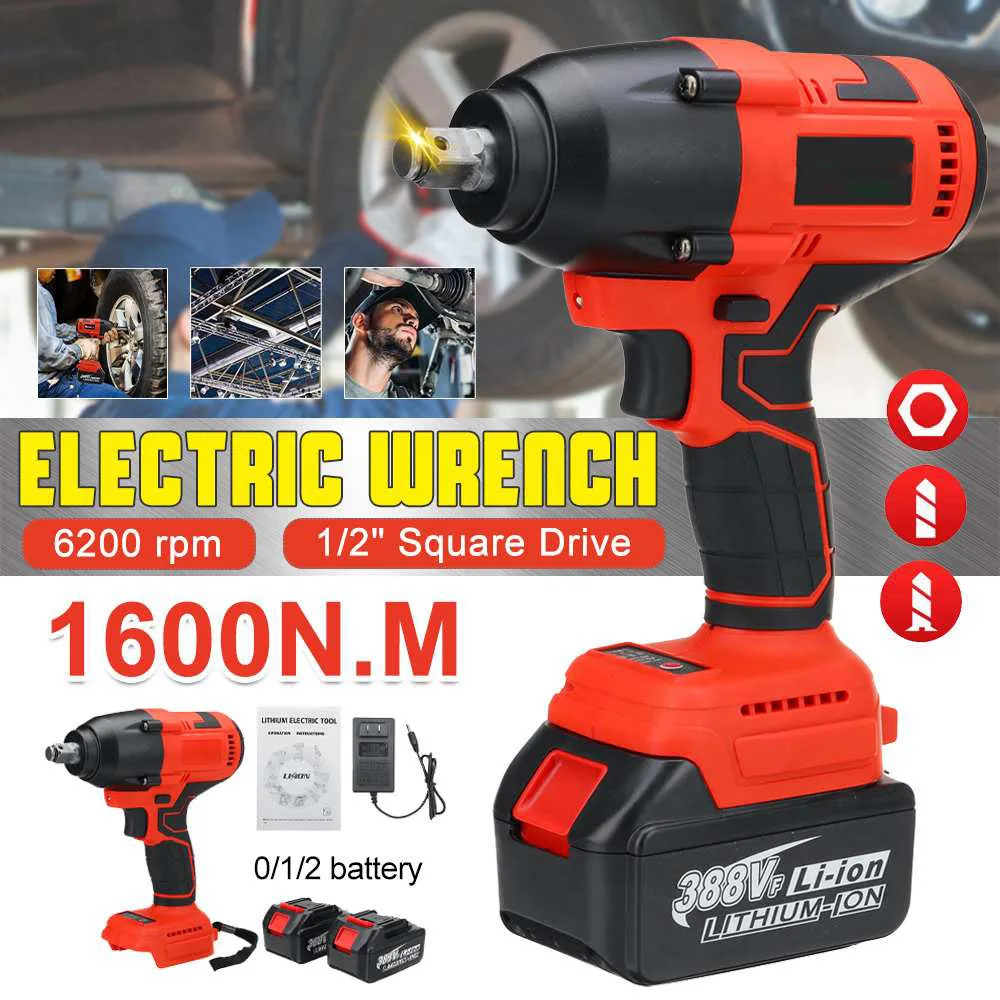 

1600N.m High Torque Brushless Electric Impact Wrench Screwdriver 1/2 Socket Cordless Wrench Power Tools for Makita 18V Battery