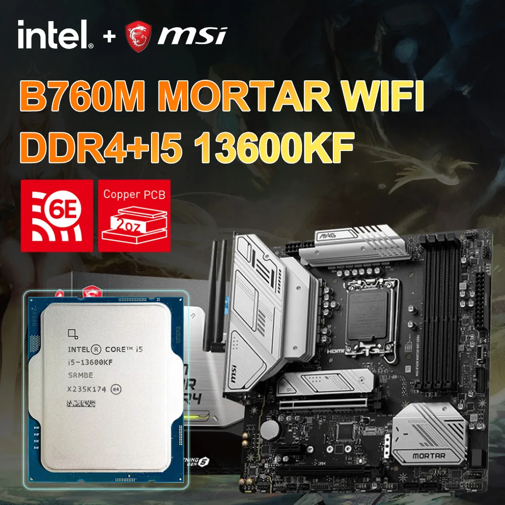 

MSI MAG B760M MORTAR WIFI DDR4 New Motherboard + I5 13600KF Intel Core 3.5 GHz L3 24M 10NM 125W FCLGA1700 MicroATX Placa mãe