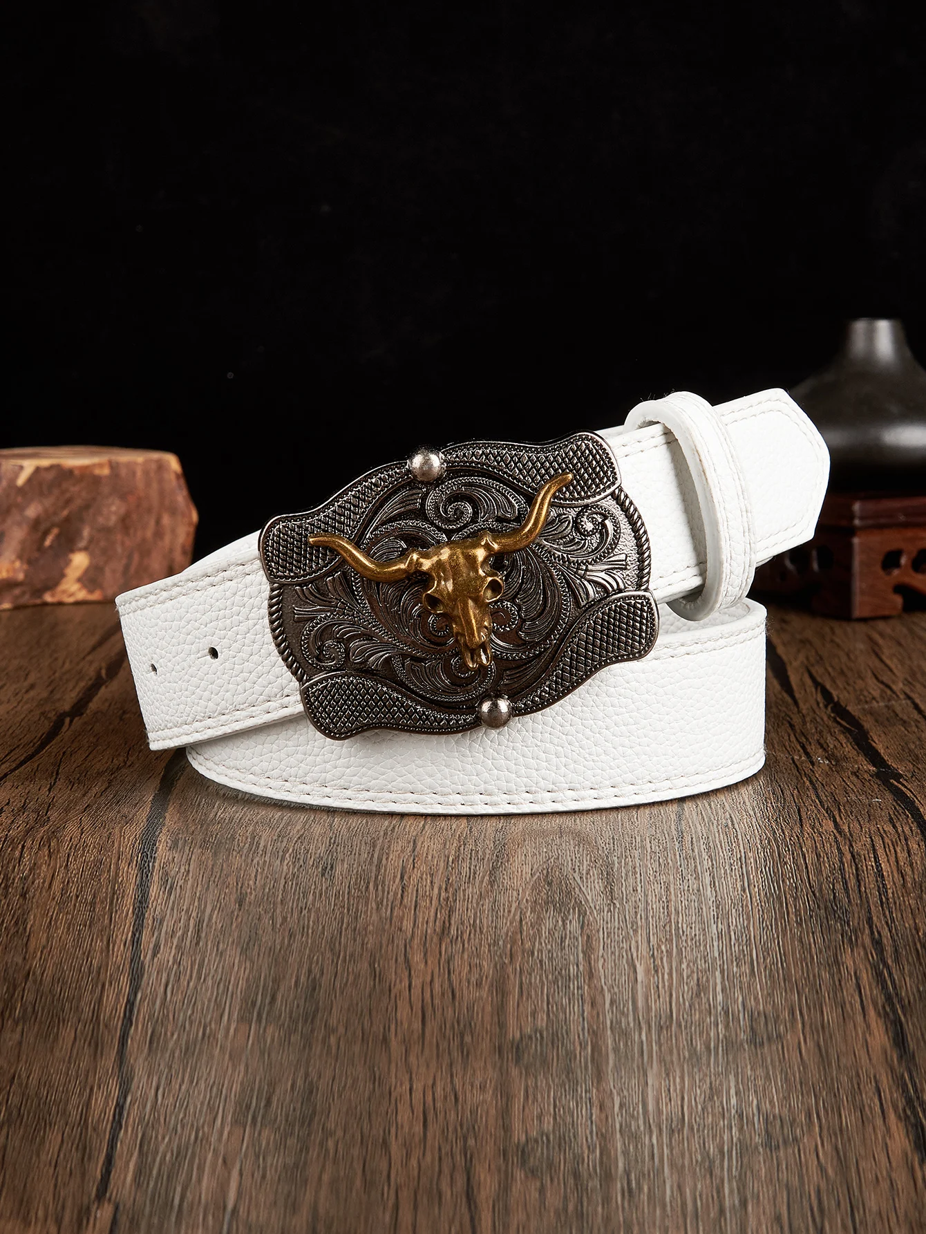 Винтажный Мужской Кожаный Ремень Grey Bull С Цветочным Тиснением И Текстурой