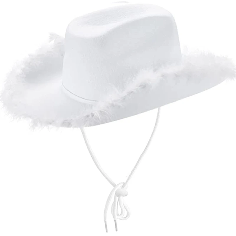

Beautiful Wide Brim Pink Cowgirl Hat Fluffy Feather Brim Cowboy Hat All-match for Carnival Cosplay Street Shooting