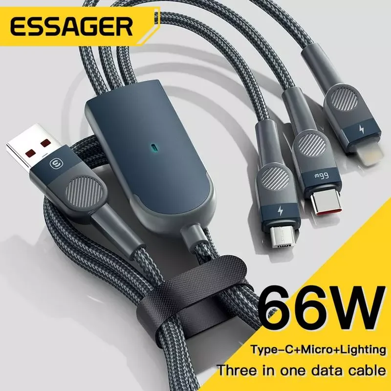 

3 In1 Data USB For Android 6A Quick Charger Type C 66W Charging Wire Type-C Port For Most Mobile Phones