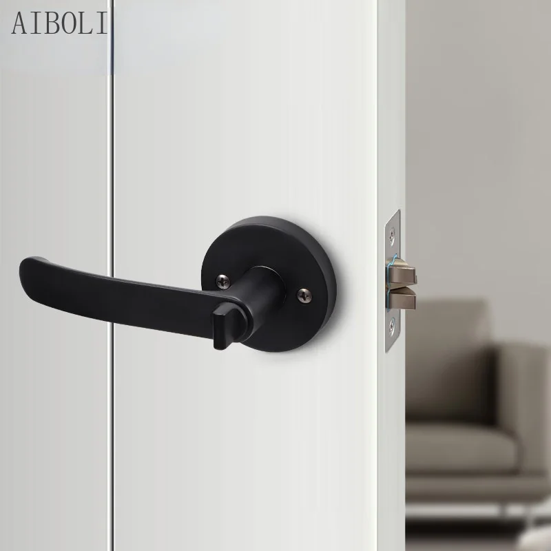 

Bedroom Door Lock Three-pole Handle Lock Zinc Alloy Black Bathroom Interior Spherical Handle Lock