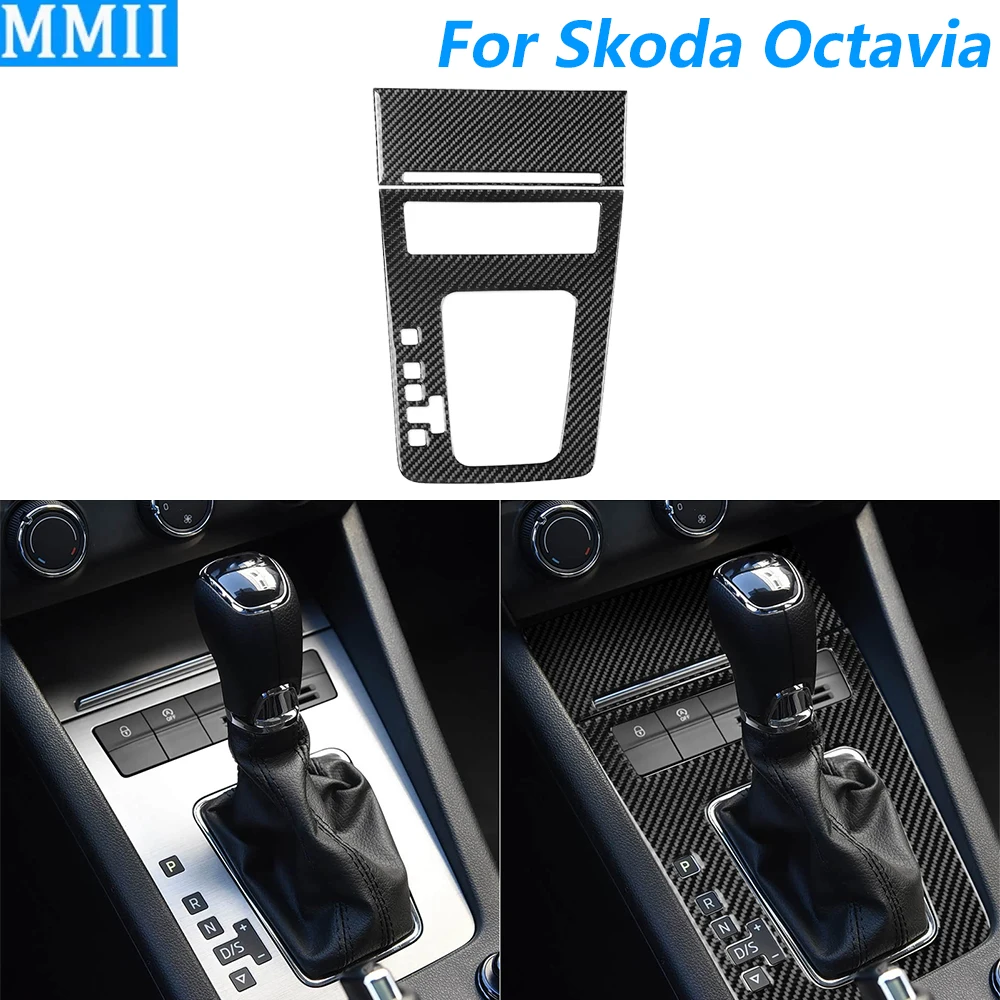 Фото Для Skoda Octavia 2017-2021 углеродное волокно, центральное управление, коробка для хранения передач, панель, набор накладок, автомобильные аксессуары, наклейка №1