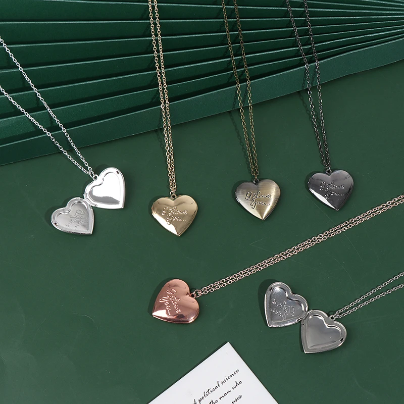 DIY Love Heart Secret Message Locket "I Love You" Carved 6 Colors Necklace Pendant Vintage Gift For Lover Couples Custom