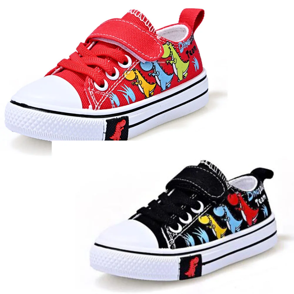 Children Cartoon Dinosaur Canvas Shoes Boys Girls Casual Low-Top Shoes Baby Spring And Autumn Breathable Single Fashion Sneakers