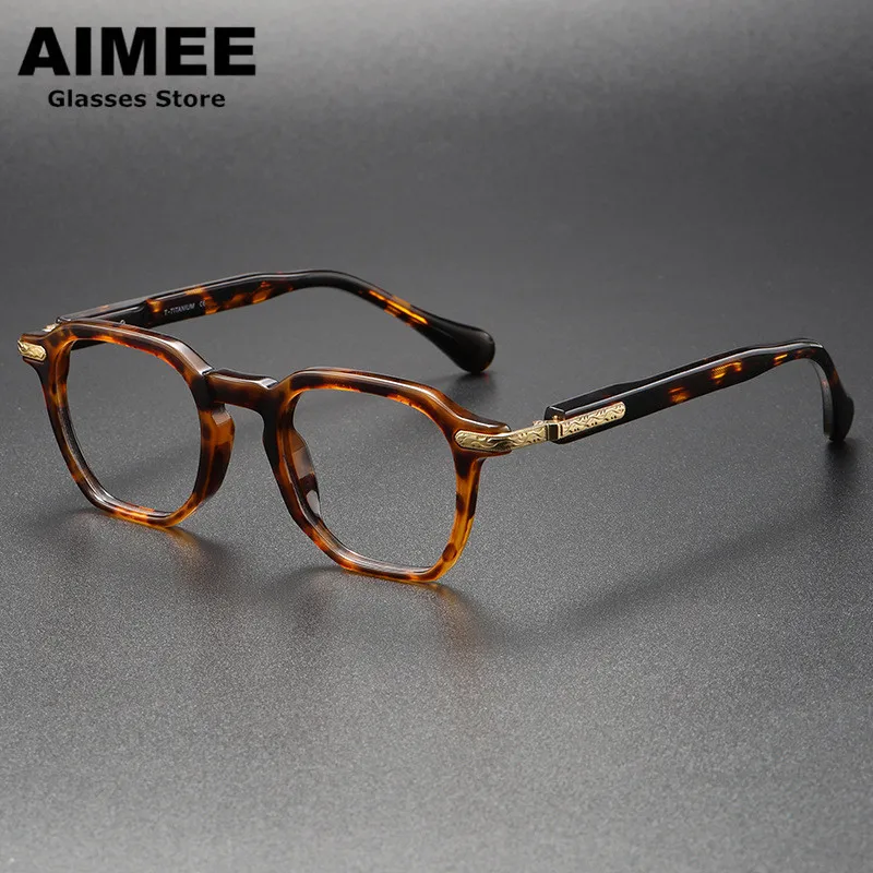 Pure Titanium Acetate Glasses Frame Men Polygon Square Prescription Eyeglasses Japanese Design Optical Eyewear Blue Light Gafas