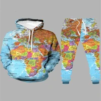 mens 3d printed hoodie and hip hop pants set map hoodie mens sportswear set two piece set fall and spring 2022