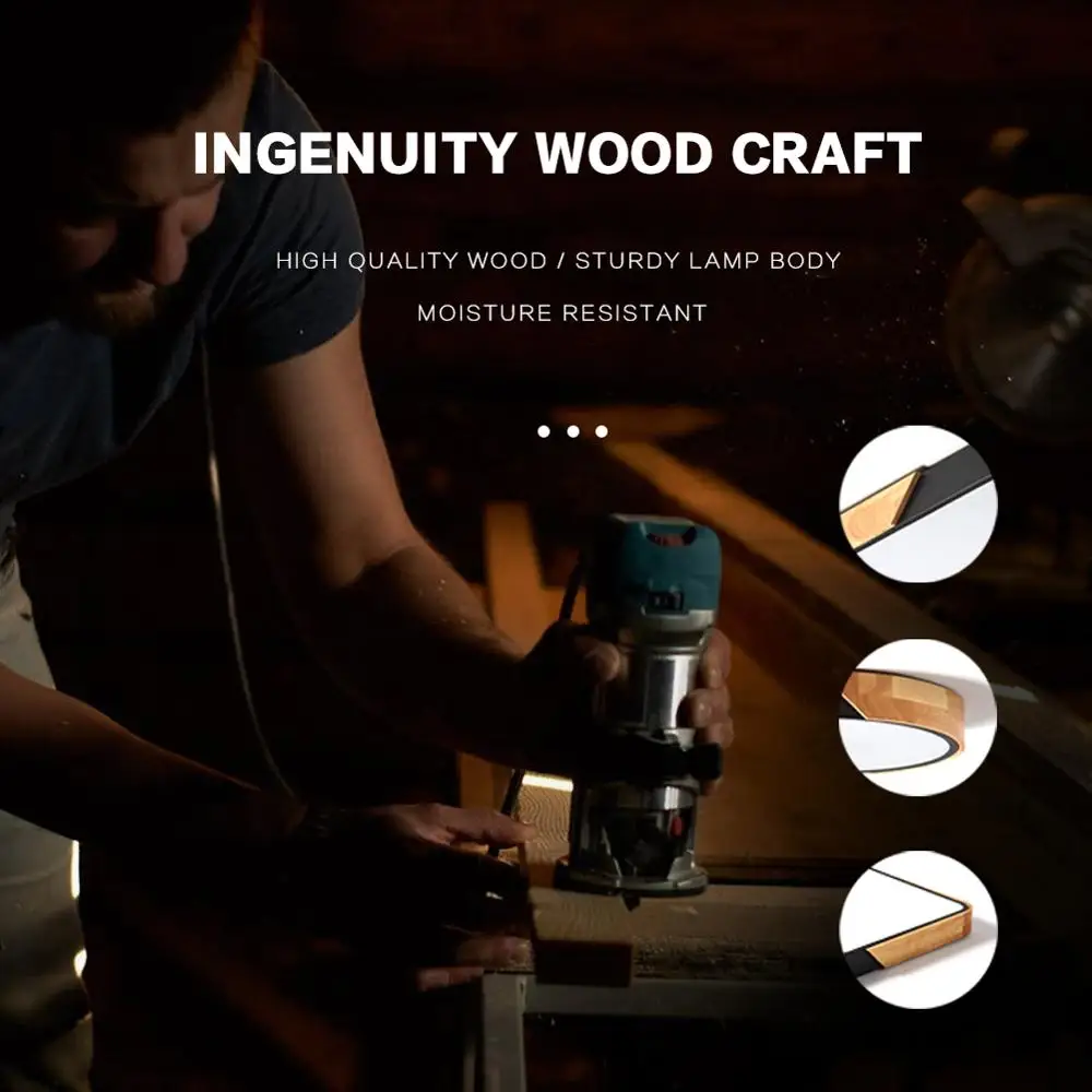 $28.56 Ceiling Lights LED Modern Nordic Round Lamp Wooden Home Living Room Bedroom Lustre Lamp Mounted Lighting Fixture Remote Control