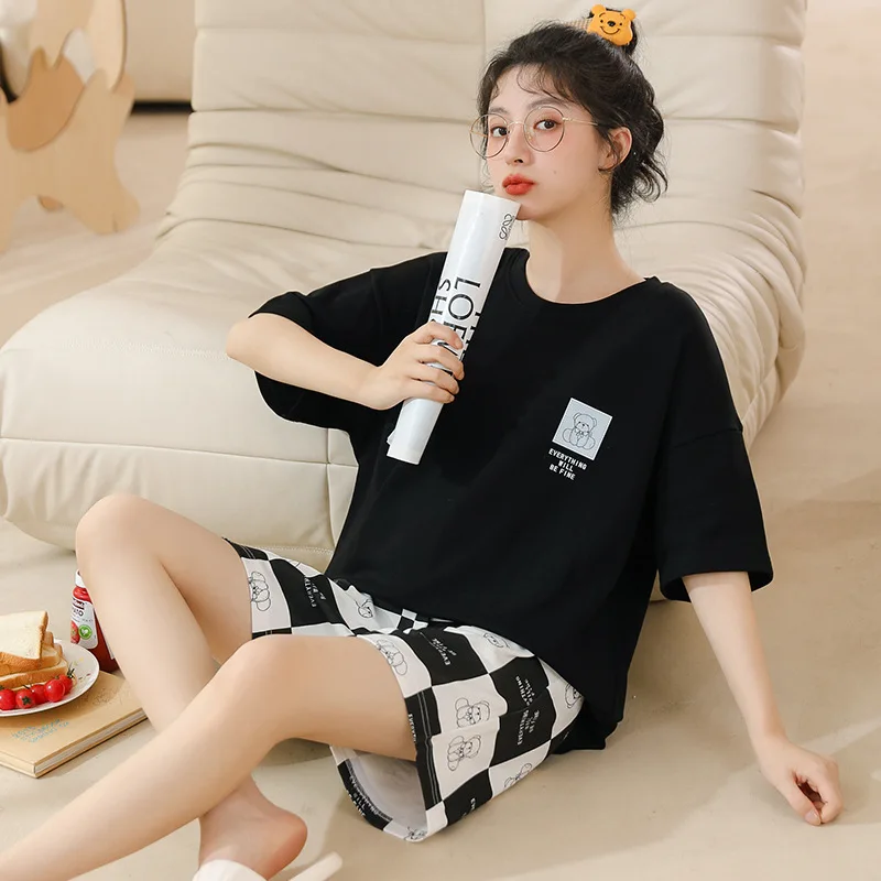 Pajamas for Women's Summer Cotton Thin Section Korean Version of The Printing Short-sleeved Shorts Home Service Two-piece Suit