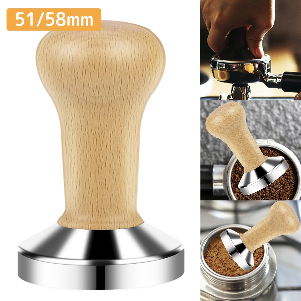 

Coffee Tamper Powder Hammer Pressing Wooden Handle Coffee Distributor for Coffee and Espresso Mat Powder Hammer Tampers Machine