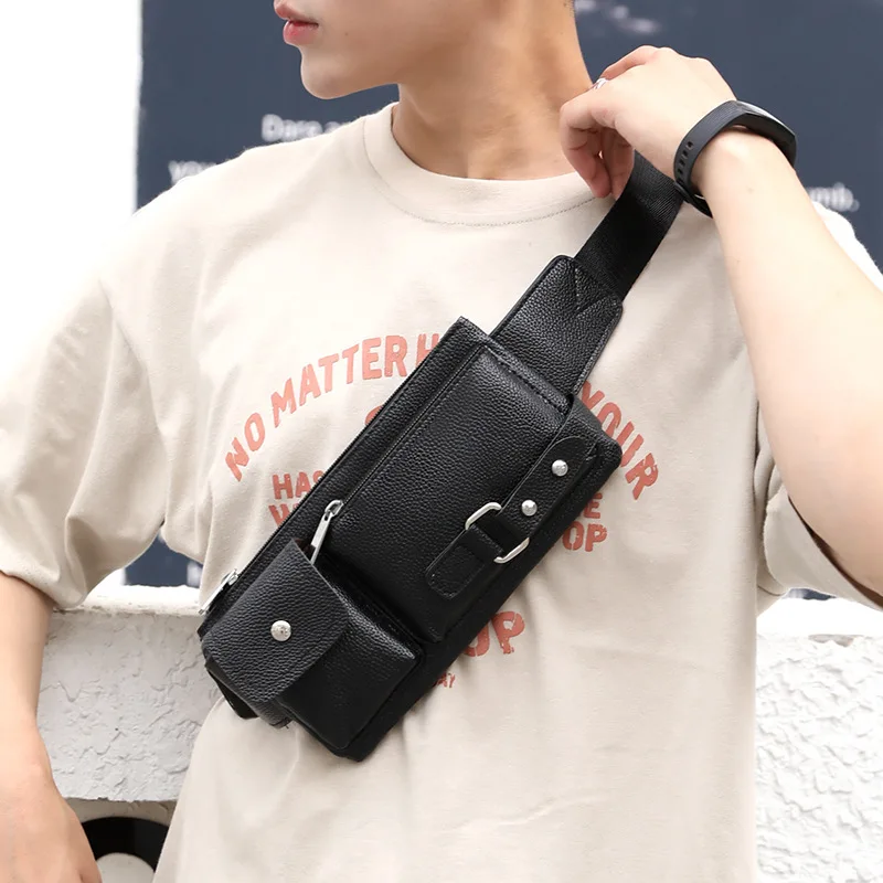 New Men Waist Packs Fanny Bum Bags Phone Multifunction Man PU Leather Travel Belt Bag Chest Bag Fashion Crossbody Shoulder Bag