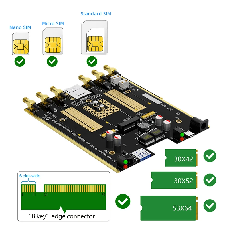 НОВЫЙ модуль M.2 NGFF B Key 4G/5G к адаптеру USB 3.0 двойной кулер вентилятор два слота для
