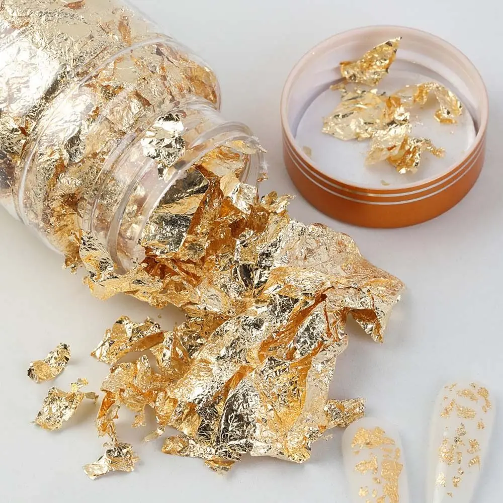 1Bottle Gold Silver Glitter Nail Foil Paper DIY Magic Effect Sticker Sequins Nail Gel Polish Manicure Nail Art Decorations