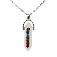 fashion hexagonal prism rose quartz reiki healing crystal chakra pendant necklace for women jewelry