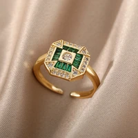 green square zircon rings for women stainless steel religious style crystal ring 2022 trend boho aesthetic jewelry anillos mujer