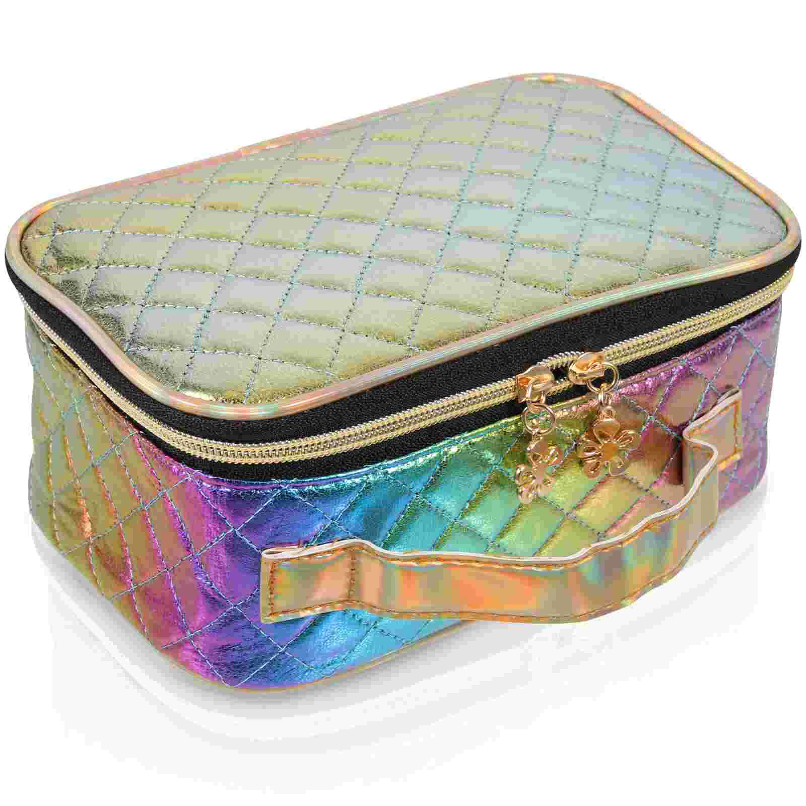 

Cosmetic Toiletry Makeup Storage Travel Pouch Organizer Waterproof Portable Handbag Case Double Decorative Rhombuspattern