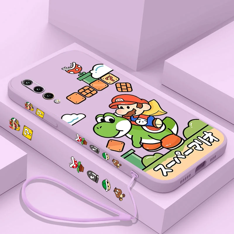 

Cartoon Super Marie Mario Phone Case For Huawei Y9S Y9A Y9 Y6 Nova Y70 9 8 P50 P40 P30 P20 Pro Lite E 5G Liquid Left Rope
