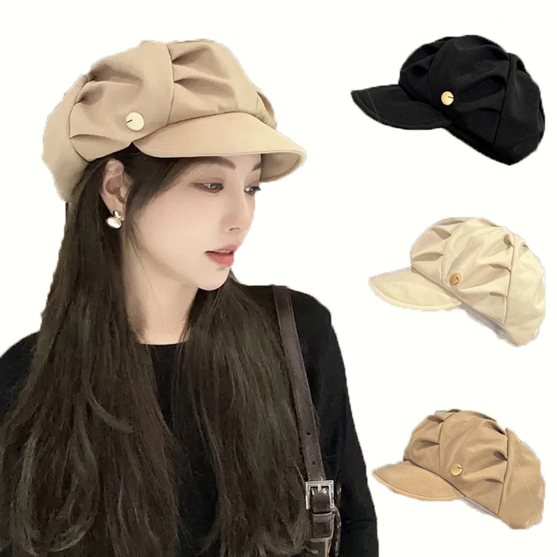 

Women's Berets Hat Cloud Shape Pleated Soft Octagonal Hats Y2K Temperament Newsboy Cap Autumn Winter Outdoor Casual Painter Caps