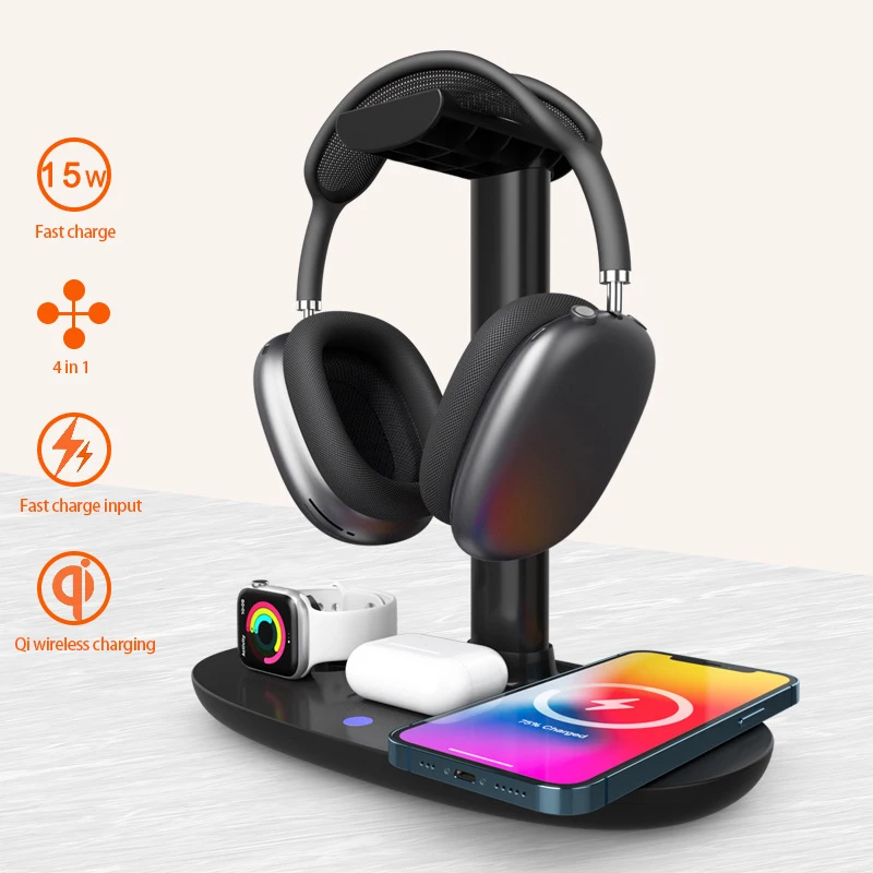 

Romoral 4in1 Gaming Headphone Stand With Wireless Charger Detachable Headset Holder Wireless Charger for IOS Phone iWatch