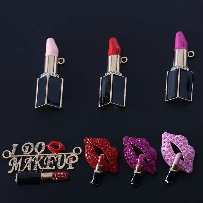

1pcs Lipstick Alloy Jewelry Metal Rhinestone Shoe Charms For Croc Crystal Accessories Sandal Decoration Womens Kids Party Gift