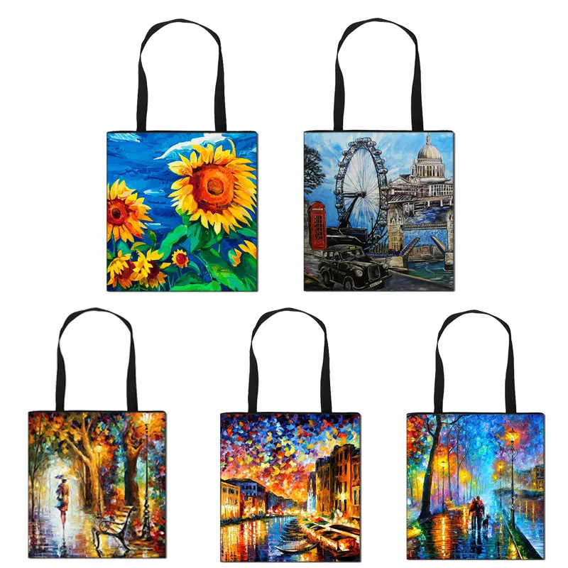 

Art Painting Tote Women Handbags Ladies Canvas Shoulder Bag Big Capacity Girls Shopping Bags Female Travel Bag холщовая сумка
