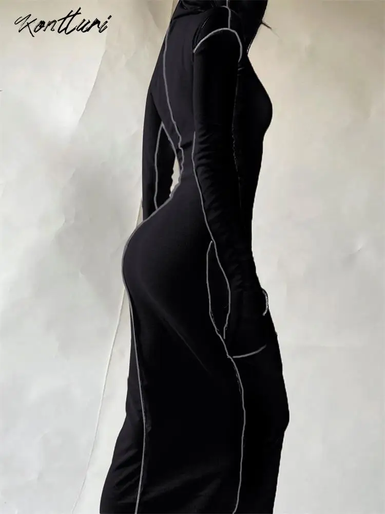 Kontturi Осенние повседневные облегающие лоскутные платья для женщин 2023 платье с