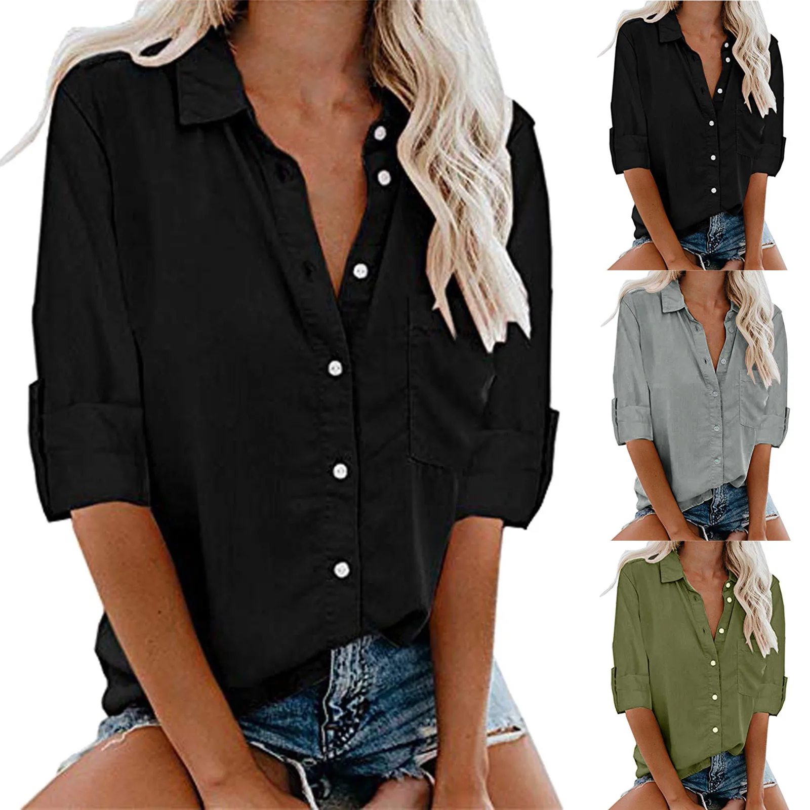 

Женская льняная рубашка с длинным рукавом, блузка с воротником-стойкой на пуговицах, весна-осень