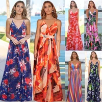 2022 spring summer new floral sling dress for women sexy suspender dress ladies ankle length loose beach dress dress women