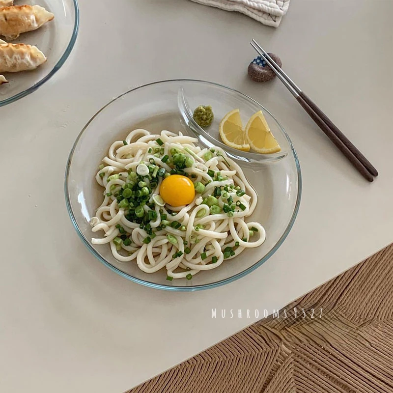 9527 Корейская простая прозрачная стеклянная Закаленная тарелка с двумя отделениями для еды, фруктов, рыб, Западная тарелка для одного челове...