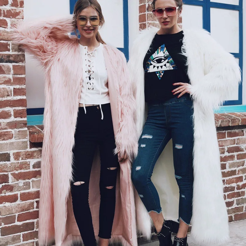 Women's Leather Fur Coat Winter Warm Ultra-Long Faux Leather Coat  Faux Wool Floating Wool Coat Women's Long Faux Fur Coat