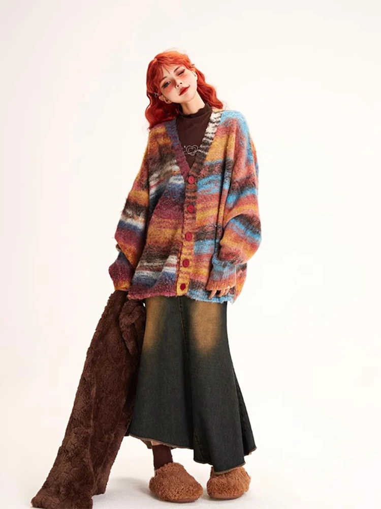 Женский однобортный Кардиган в полоску REDDACHiC Y2k повседневный вязаный кардиган