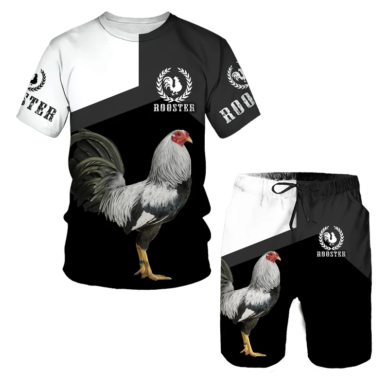 

Funny Rooster Hunting Camo T-Shirt Shorts Suit Men's Cool Chicken Cock Animal 3D Printed Summer Fashion Tracksuit Two Piece Sets