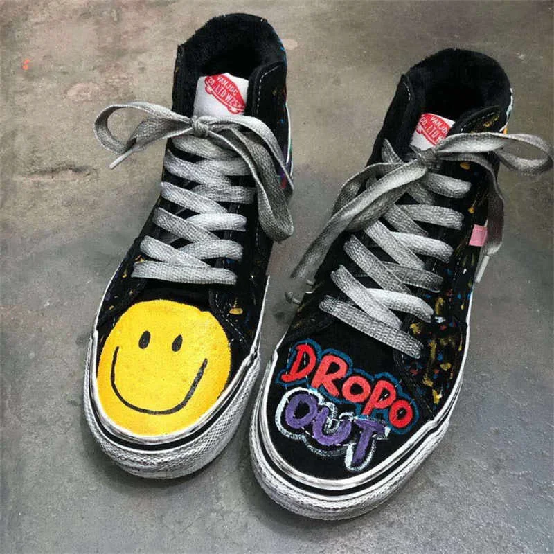 

Туфли на плоской подошве и женские туфли с улыбающимся лицом, оригинальная модная обувь, различные стили, ручная роспись, новая зимняя серия