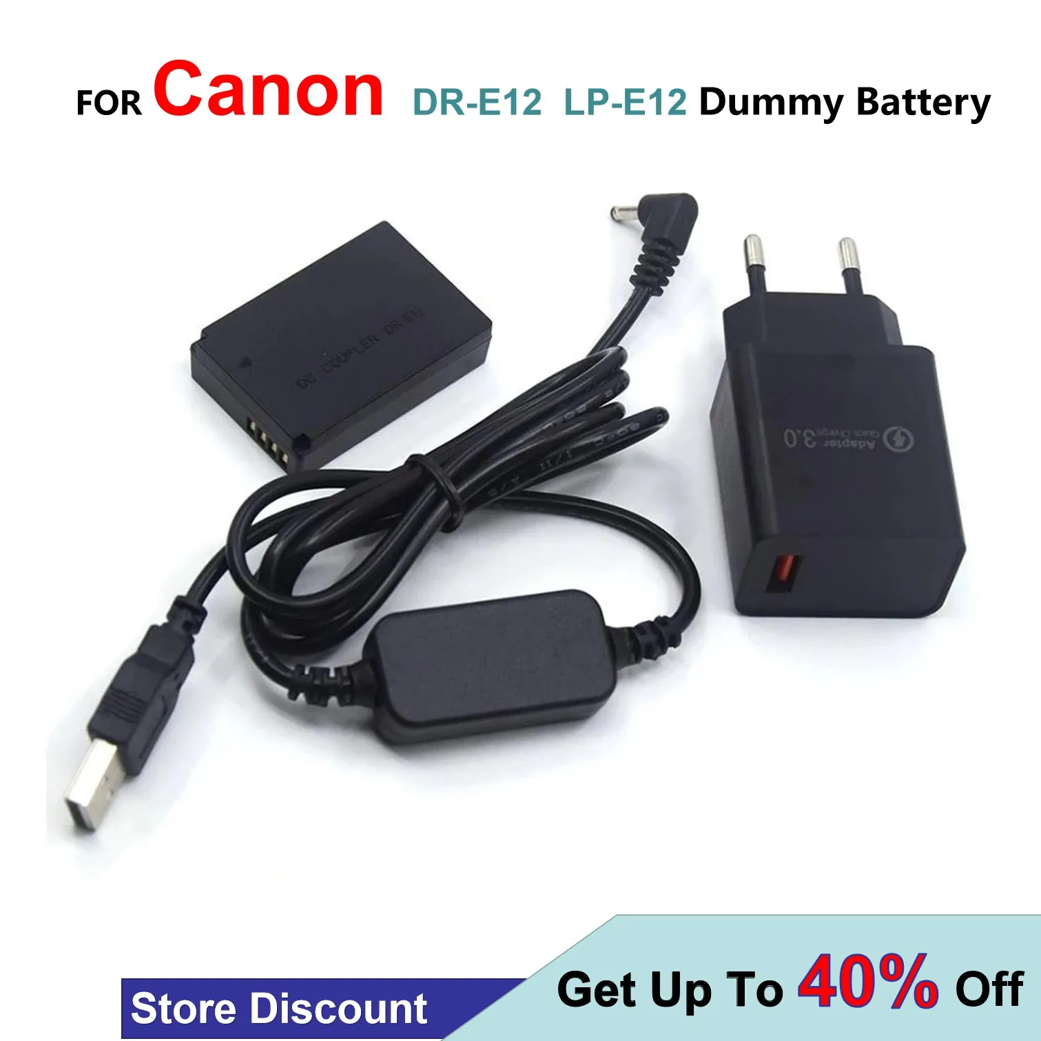 

DR-E12 DC Coupler LP-E12 Dummy Battery + ACK-E12 USB Cable + QC3.0 USB Charger For Canon EOS M2 M10 M50 M100 M200 Camera