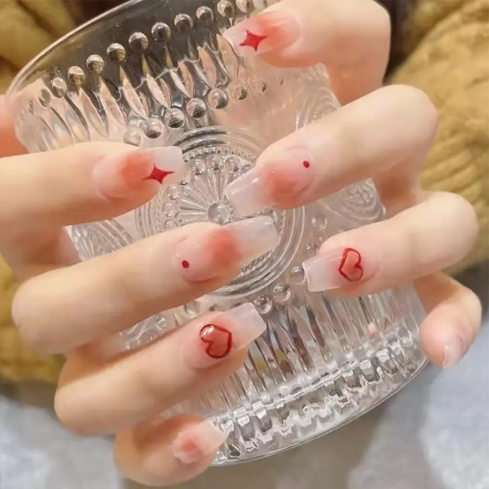 

Strawberry Cream Heart Nail Art Patch False Nails Acrylic Manicure Nail Coffin Ballet Press on Tip Nail Decoration Fashion K5K1